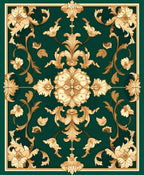 Elegant Gold Floral Emerald Tapestry Rug