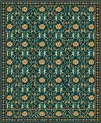 Teal Floral Art Nouveau Repeating Pattern Rug