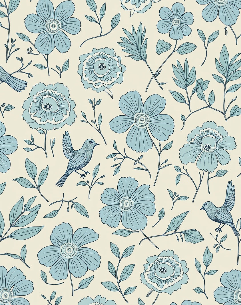 Blue Birds and Floral Pattern Design Rug