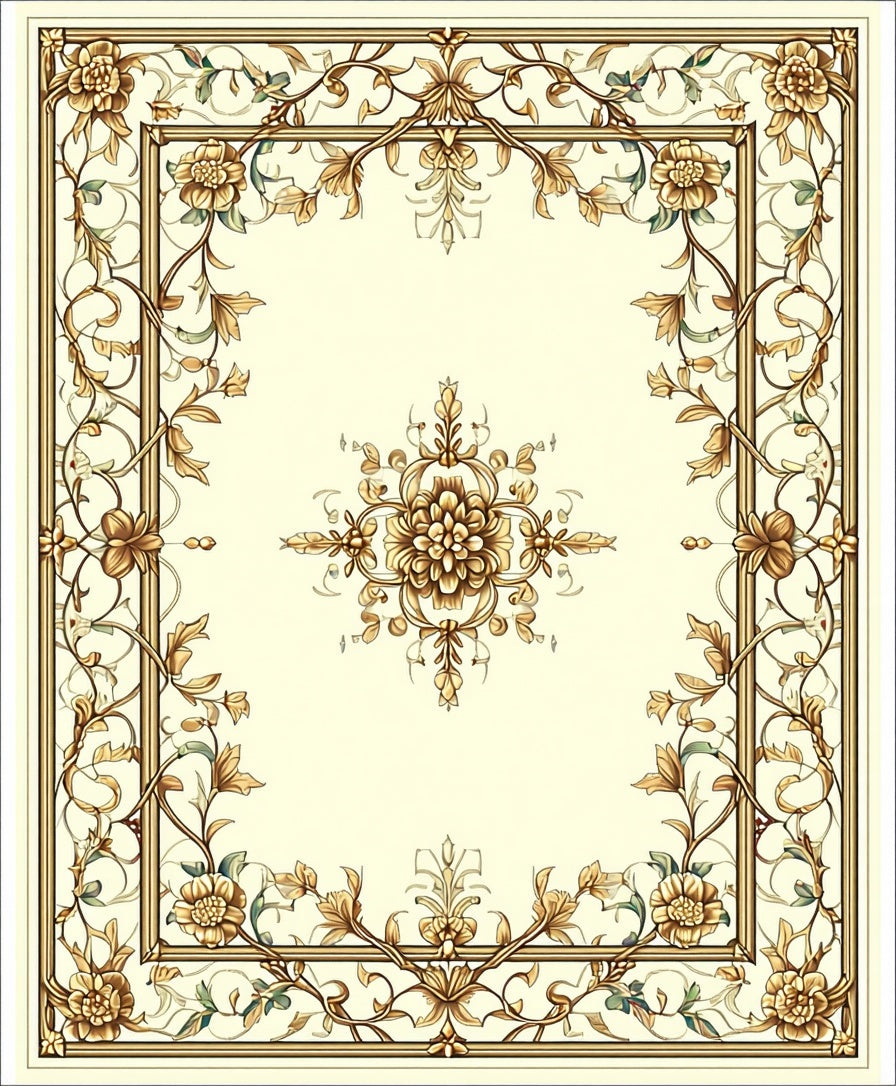 Ornate Floral Scroll Panel Design Rug