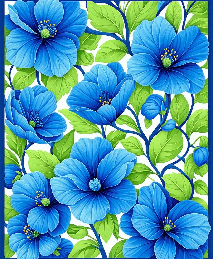 Vibrant Blue Floral Pattern Rug