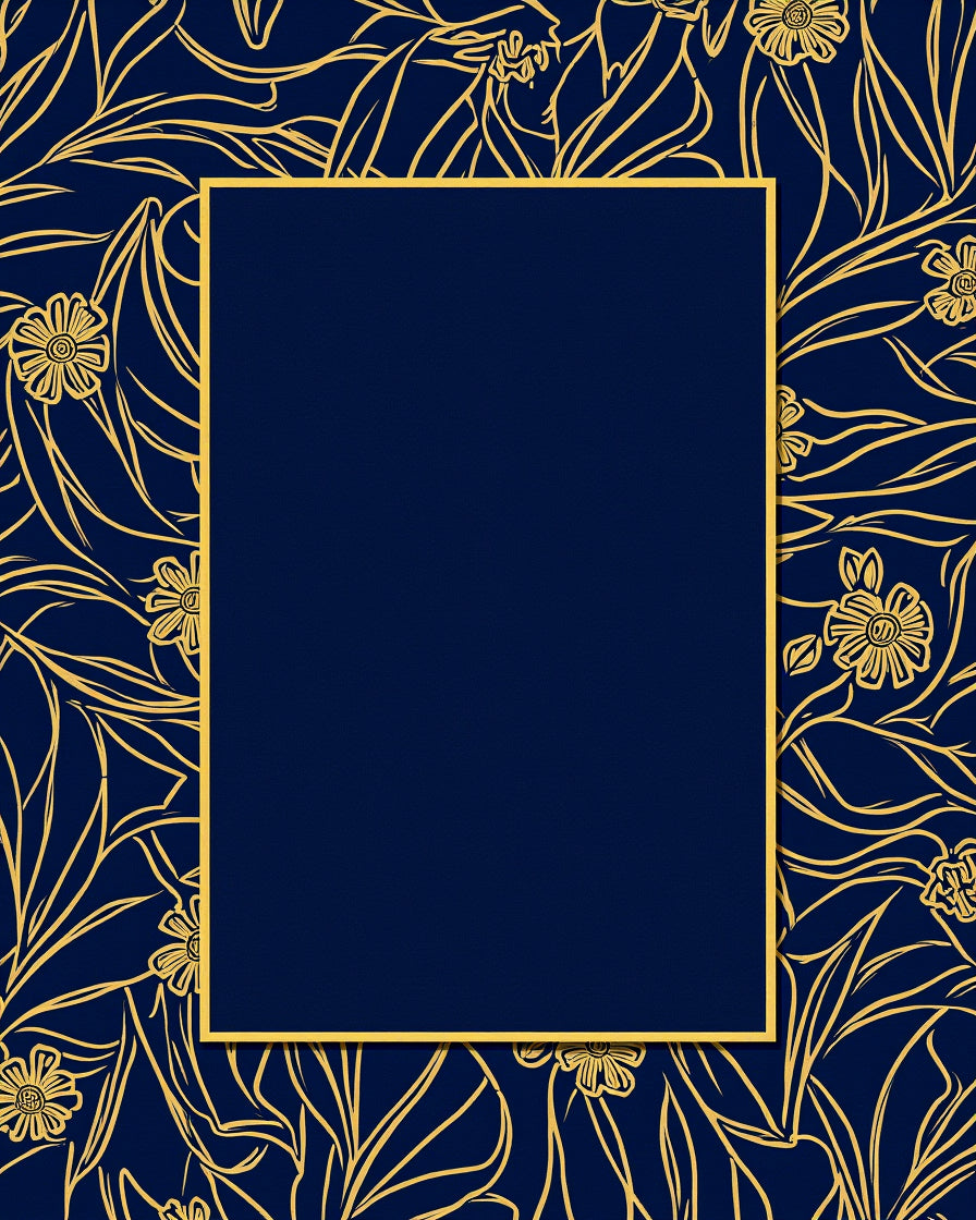 Navy Golden Floral Outline Pattern Rug