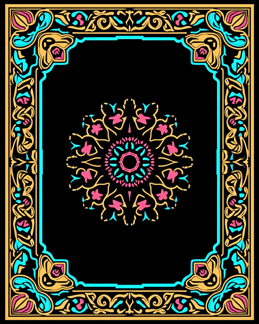 Exotic Floral Frame Mandala Design Rug