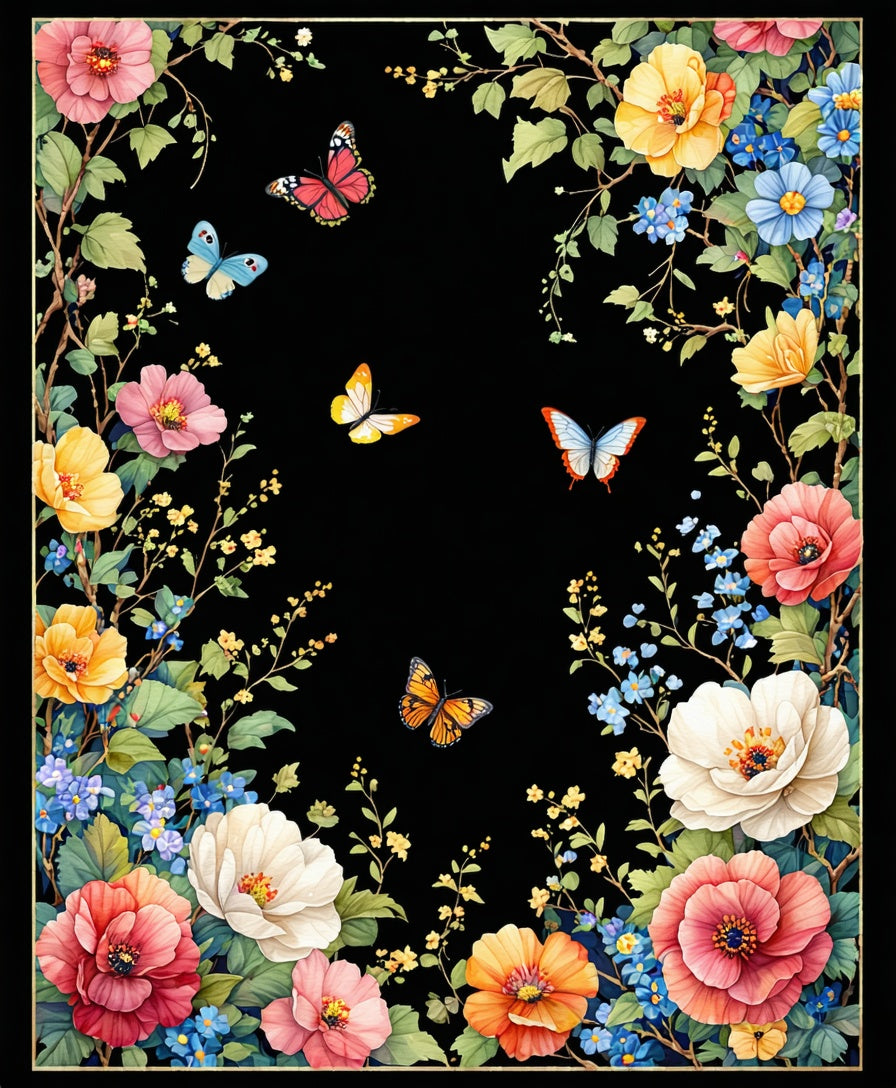 Vibrant Floral and Butterfly Pattern Rug
