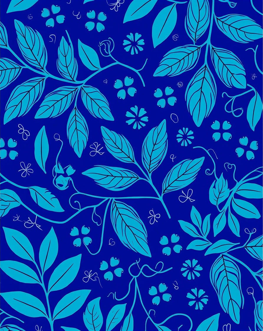 Blue Teal Leaf Flower Pattern Rug