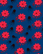 Red Floral Tentacle Pattern Rug