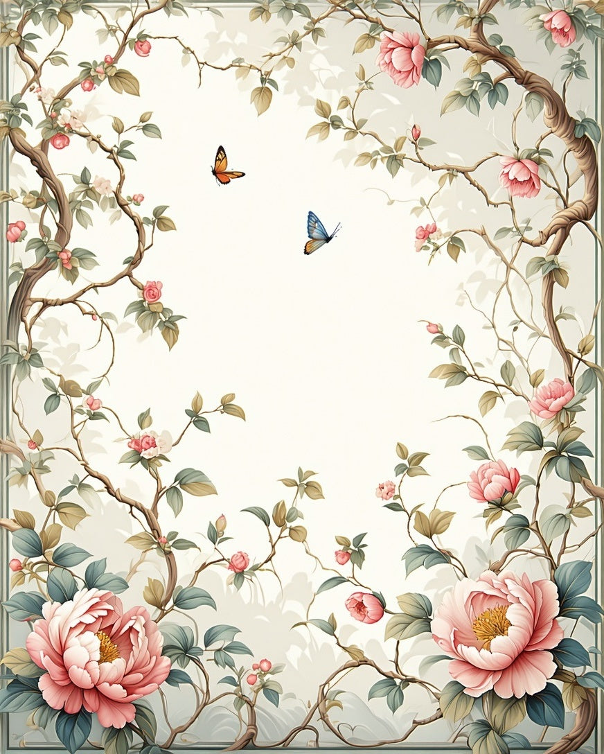 Floral Branches Butterflies Garden Design Rug