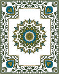 Green Blue Floral Medallion Border Rug