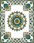 Green Blue Floral Medallion Border Rug