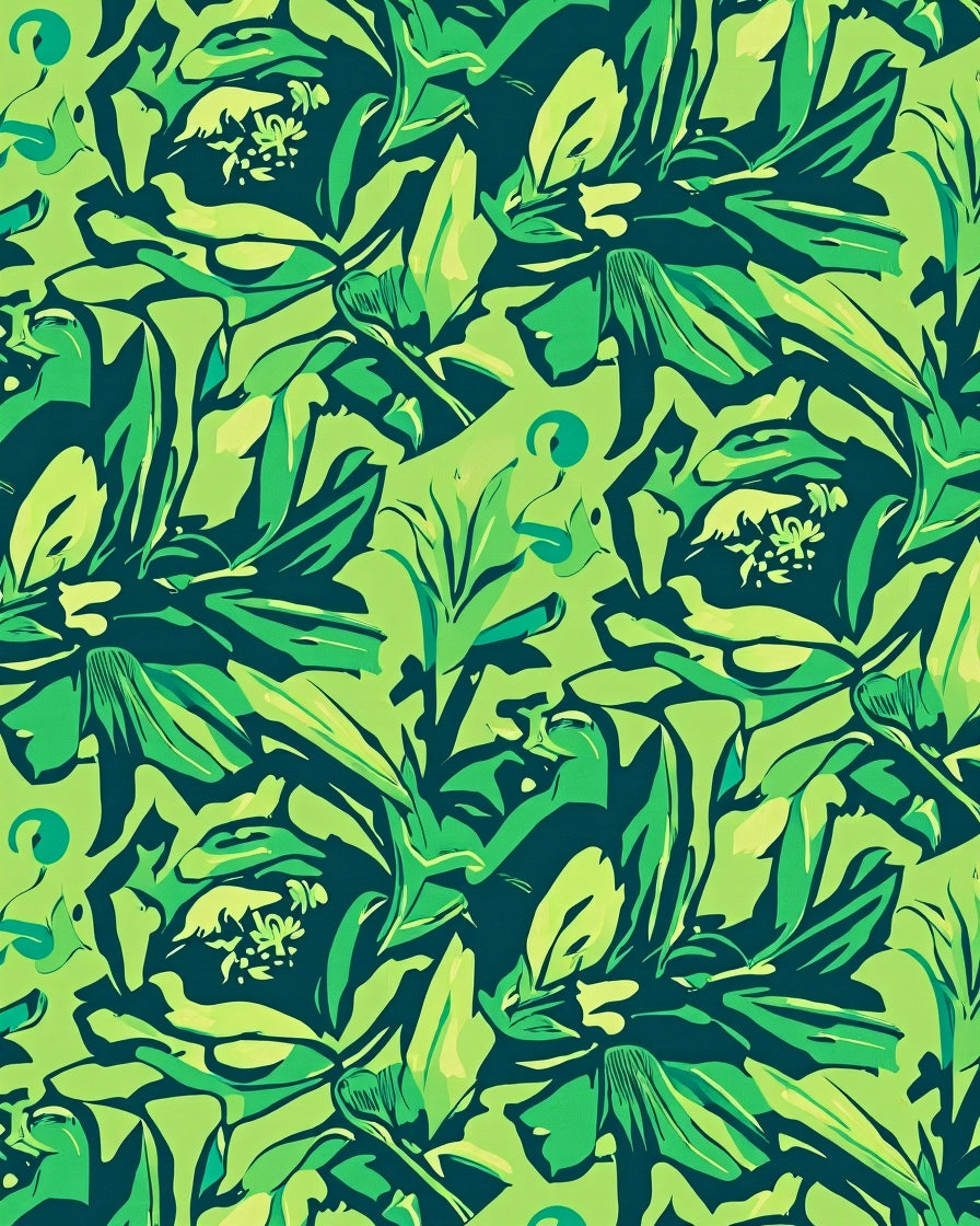 Lush Green Tropical Floral Design Rug