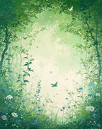 Enchanted Forest Lush Greenery Birds Rug
