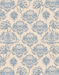 Pale Blue Cream Damask Floral Pattern Rug
