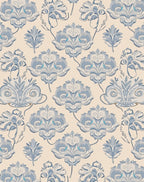 Pale Blue Cream Damask Floral Pattern Rug