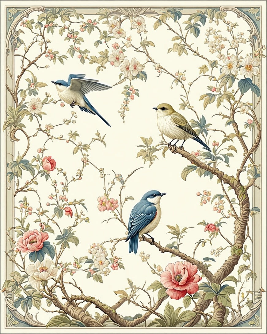 Birds and Blossoms Nature Print Rug