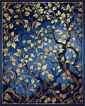 Enchanted Blue Gold Forest Vines Design Rug