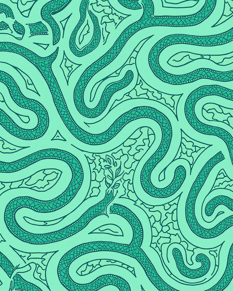 Teal Snake Swirl Pattern Rug
