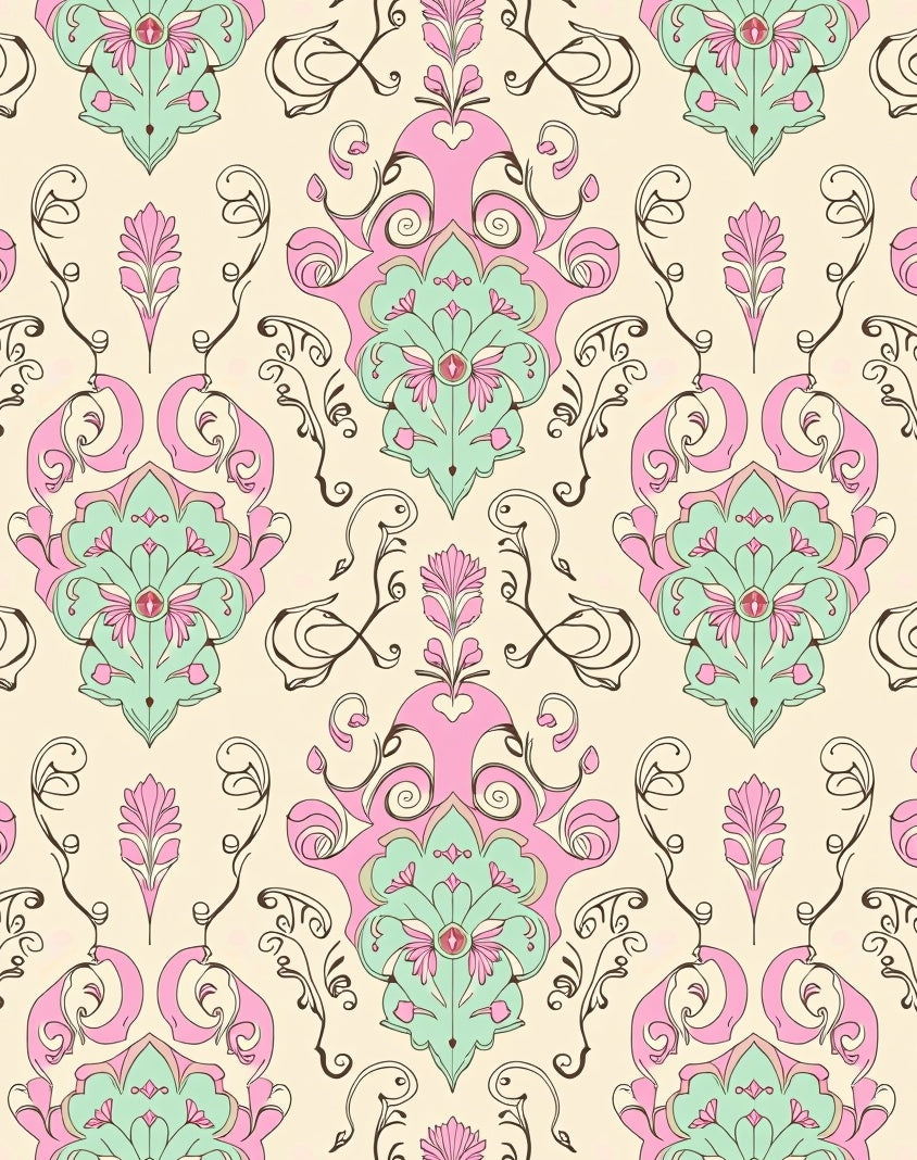 Pastel Damask Floral Swirls Pattern Rug