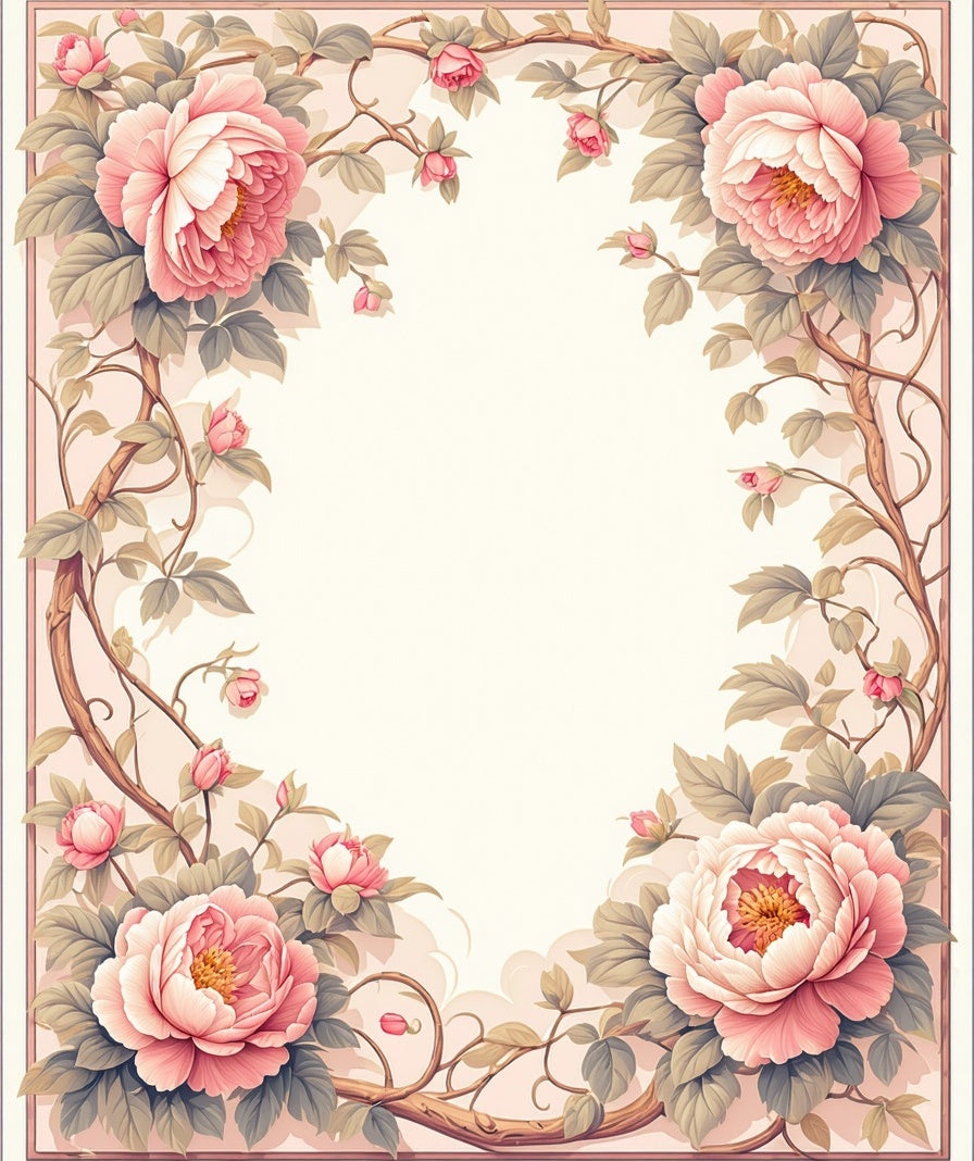 Soft Pink Peony Floral Vines Rug