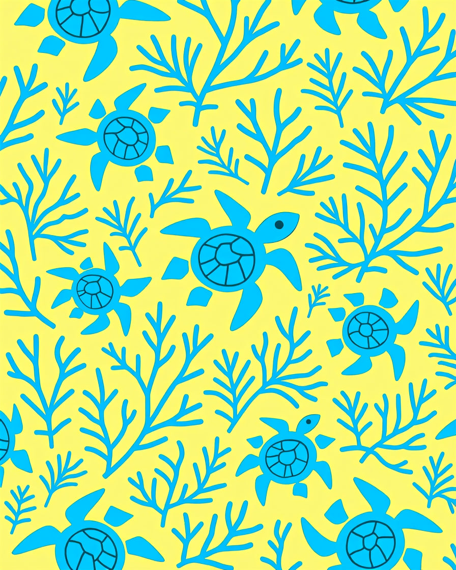 Turquoise Turtle Coral Patterned Design Rug