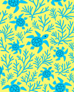 Turquoise Turtle Coral Patterned Design Rug