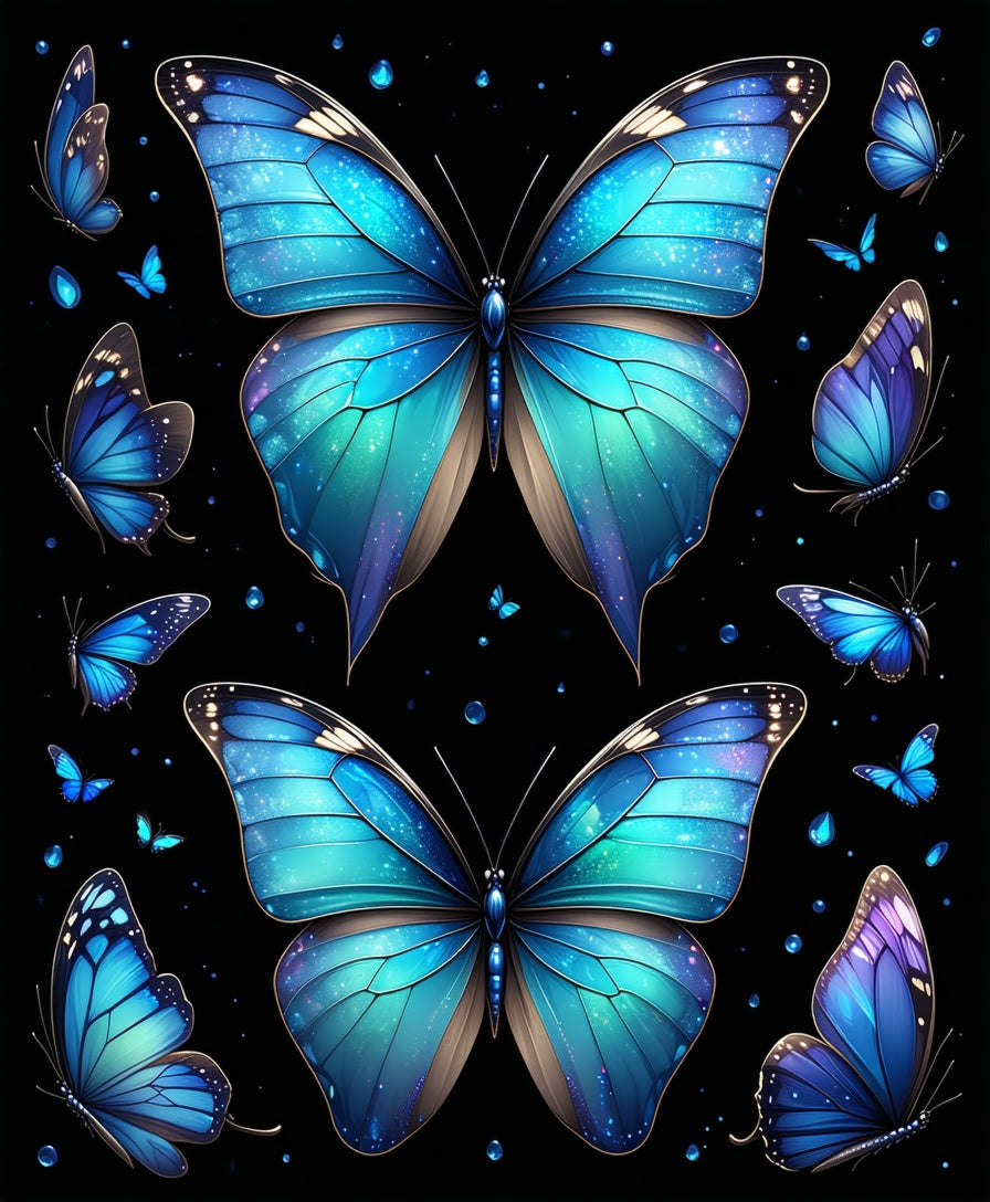 Blue Butterfly Mosaic Design Rug