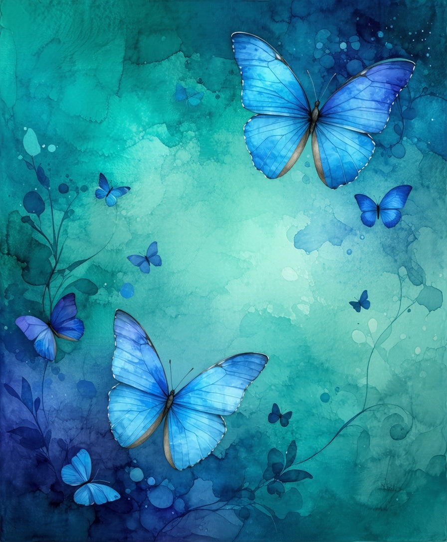 Blue Butterflies on Watercolor Teal Background Rug
