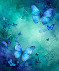 Blue Butterflies on Watercolor Teal Background Rug