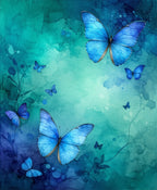 Blue Butterflies on Watercolor Teal Background Rug
