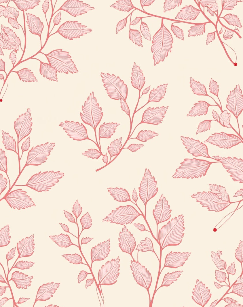 Minimalist Pink Botanical Leaf Pattern Rug