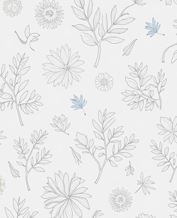 Outline Floral Branches and Blooms Rug