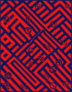 Crimson Navy Maze Emblem Rug