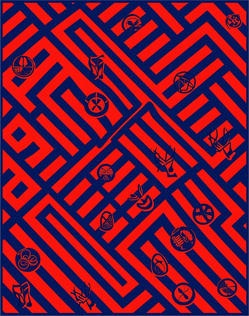 Crimson Navy Maze Emblem Rug