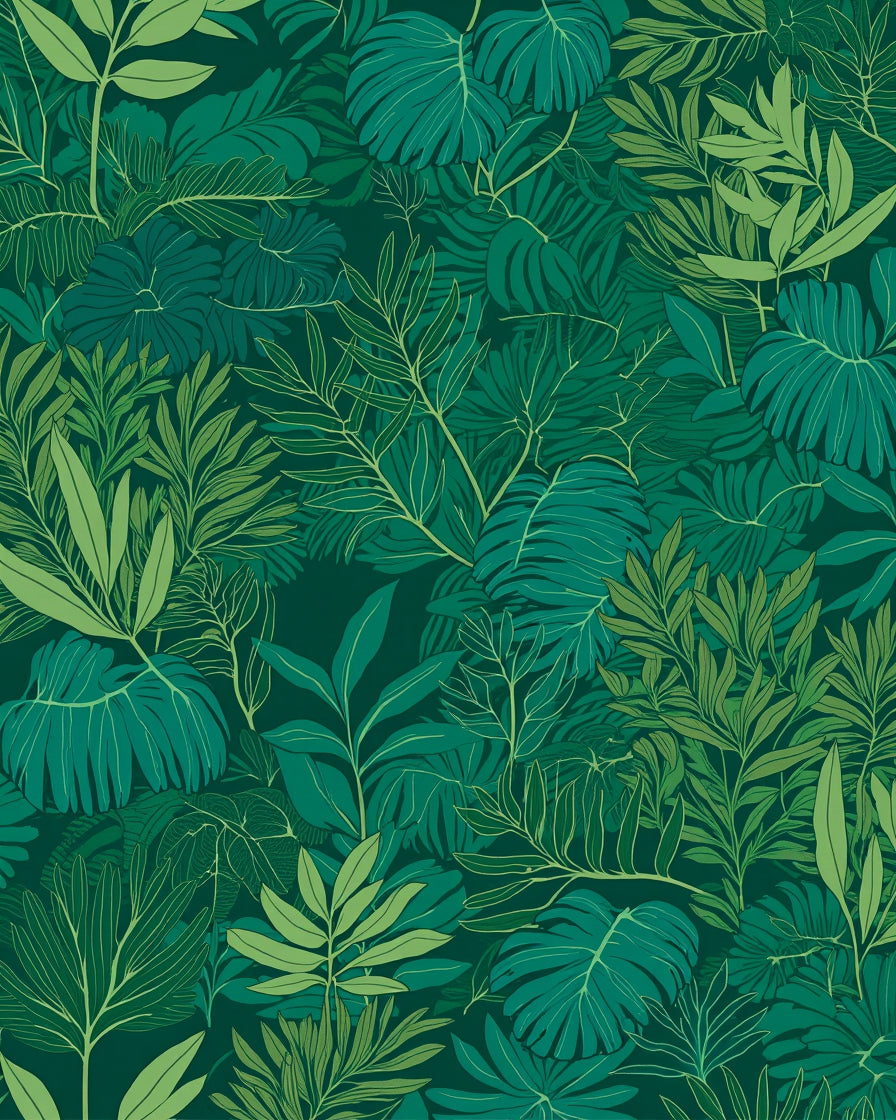 Lush Green Tropical Leaf Pattern Rug