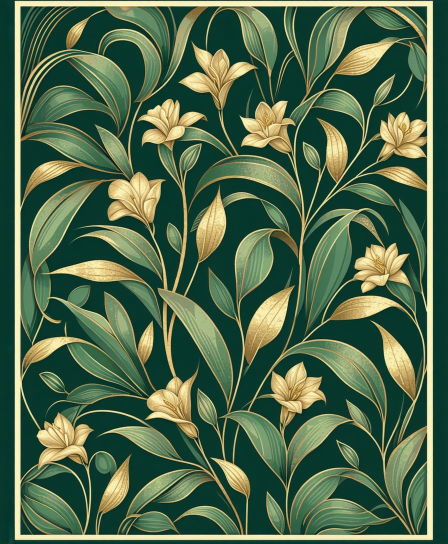 Art Nouveau Floral Gold And Green Rug
