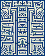 Abstract Blue Cream Maze Design Rug