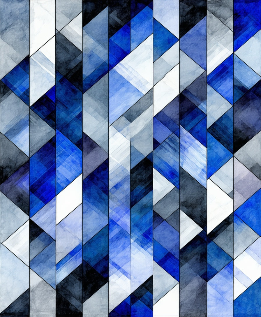 Geometric Blue Watercolor Design Rug