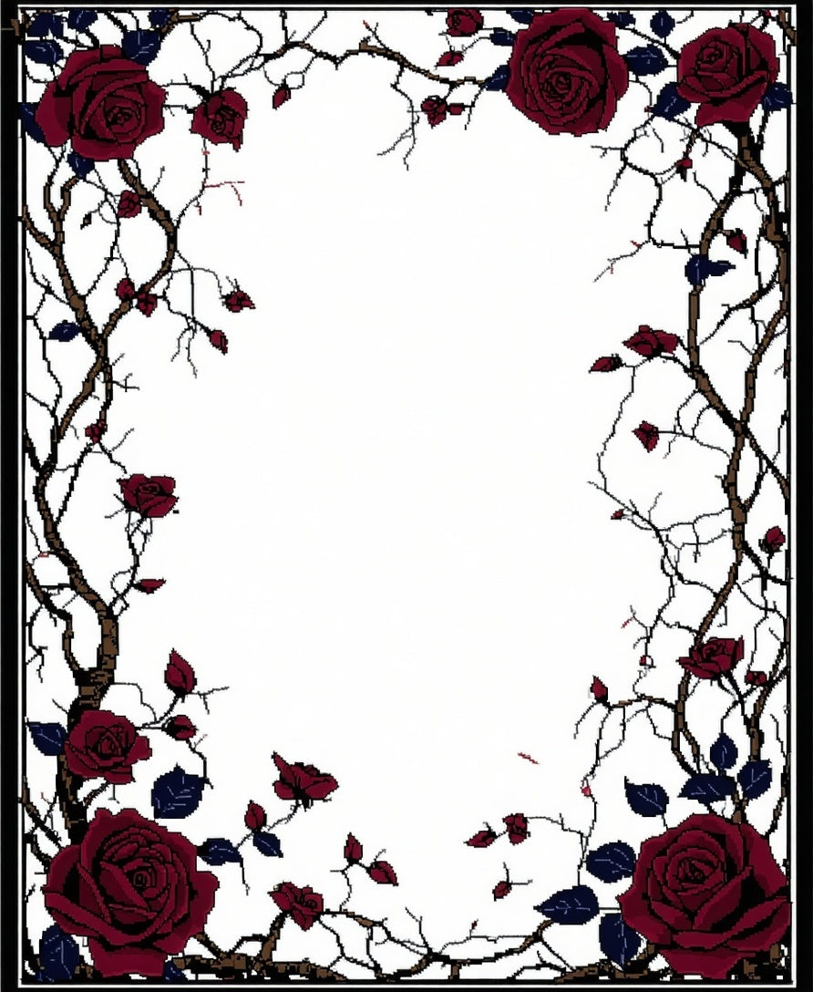 Dark Rose Vine Botanical Pattern Rug