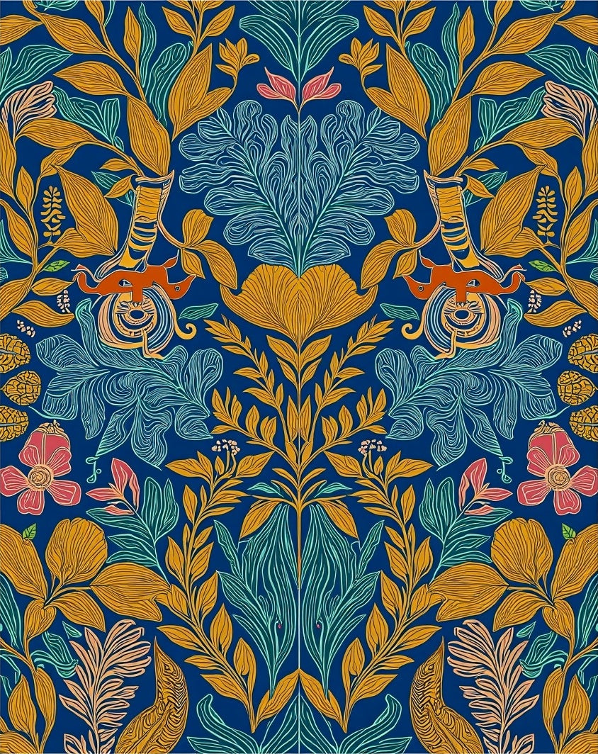 Intricate Floral Pattern Blue Rug