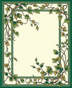 Vine Leaf Patterned Green Border Rug