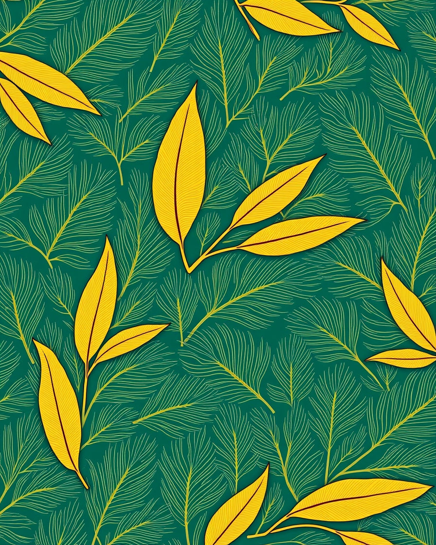 Vibrant Yellow Leaf Botanical Pattern Rug