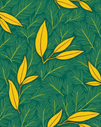 Vibrant Yellow Leaf Botanical Pattern Rug