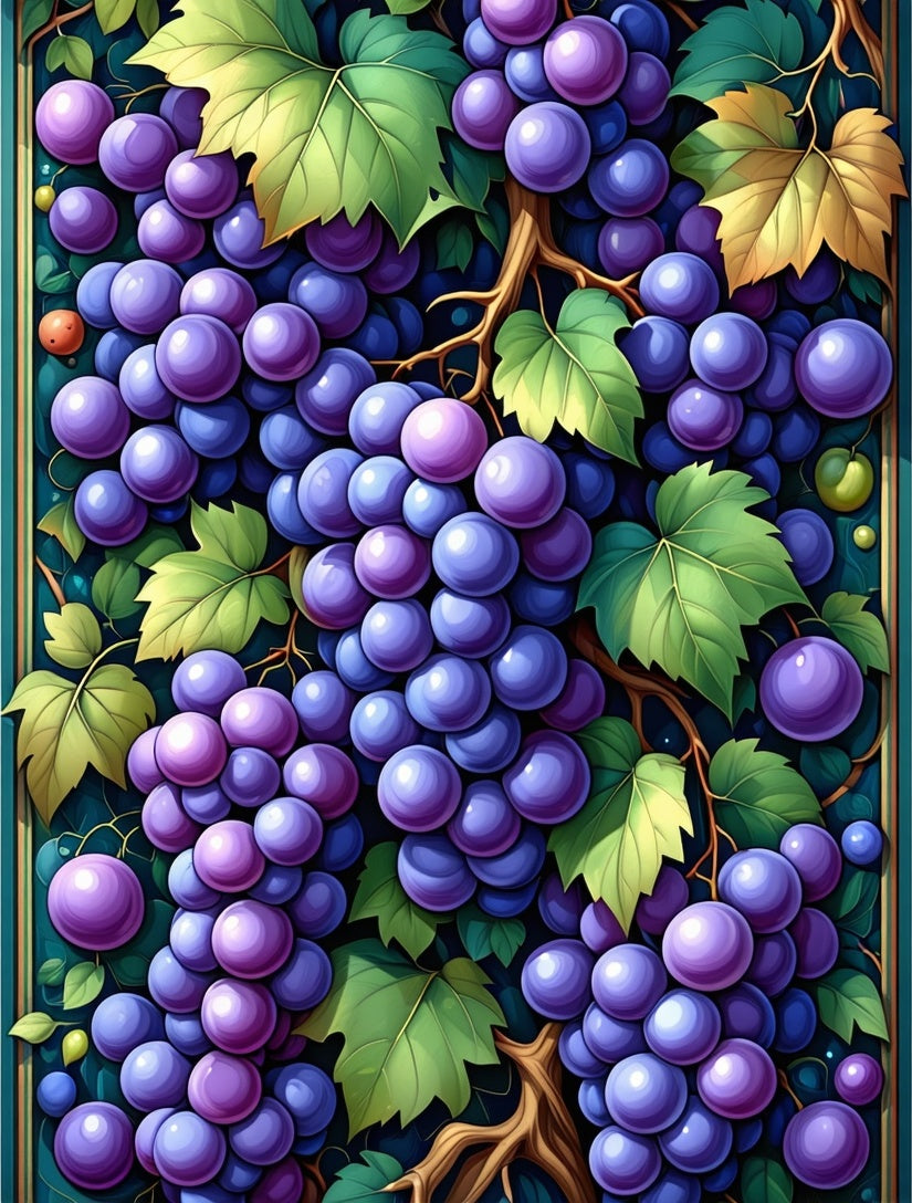 Vibrant Purple Grapes Botanical Pattern Rug