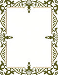 Ornate Olive Green Scrollwork Border Rug