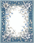 Ornate Blue White Floral Vine Design Rug
