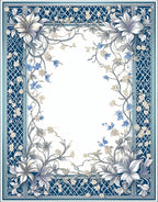 Ornate Blue White Floral Vine Design Rug