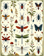 Botanical Insect Dragonflies Illustration Rug