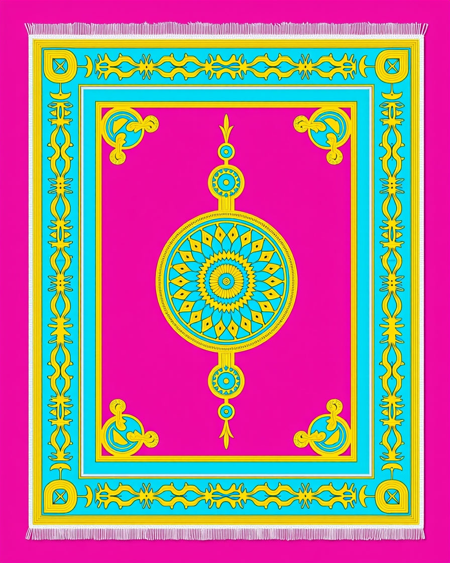 Vibrant Pink Cyan Yellow Medallion Rug