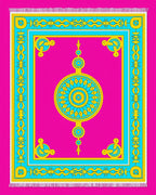 Vibrant Pink Cyan Yellow Medallion Rug