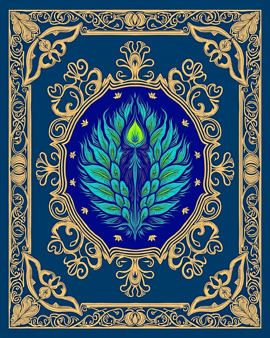 Elegant Peacock Feather Design Rug