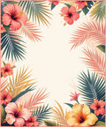 Tropical Hibiscus Palm Leaf Border Rug